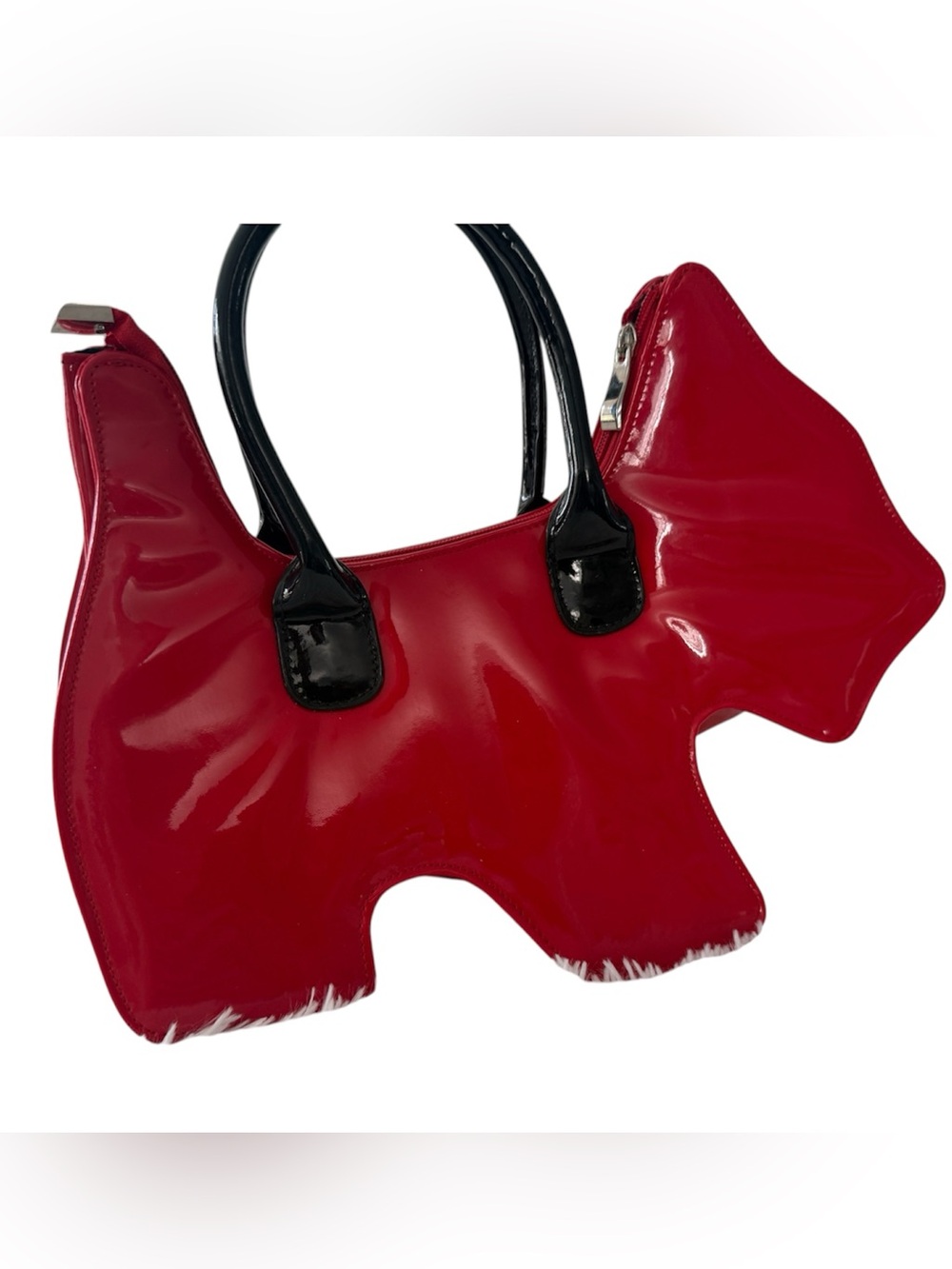 Red Novelty Patent look Scottie Dog Handbag is irresistible